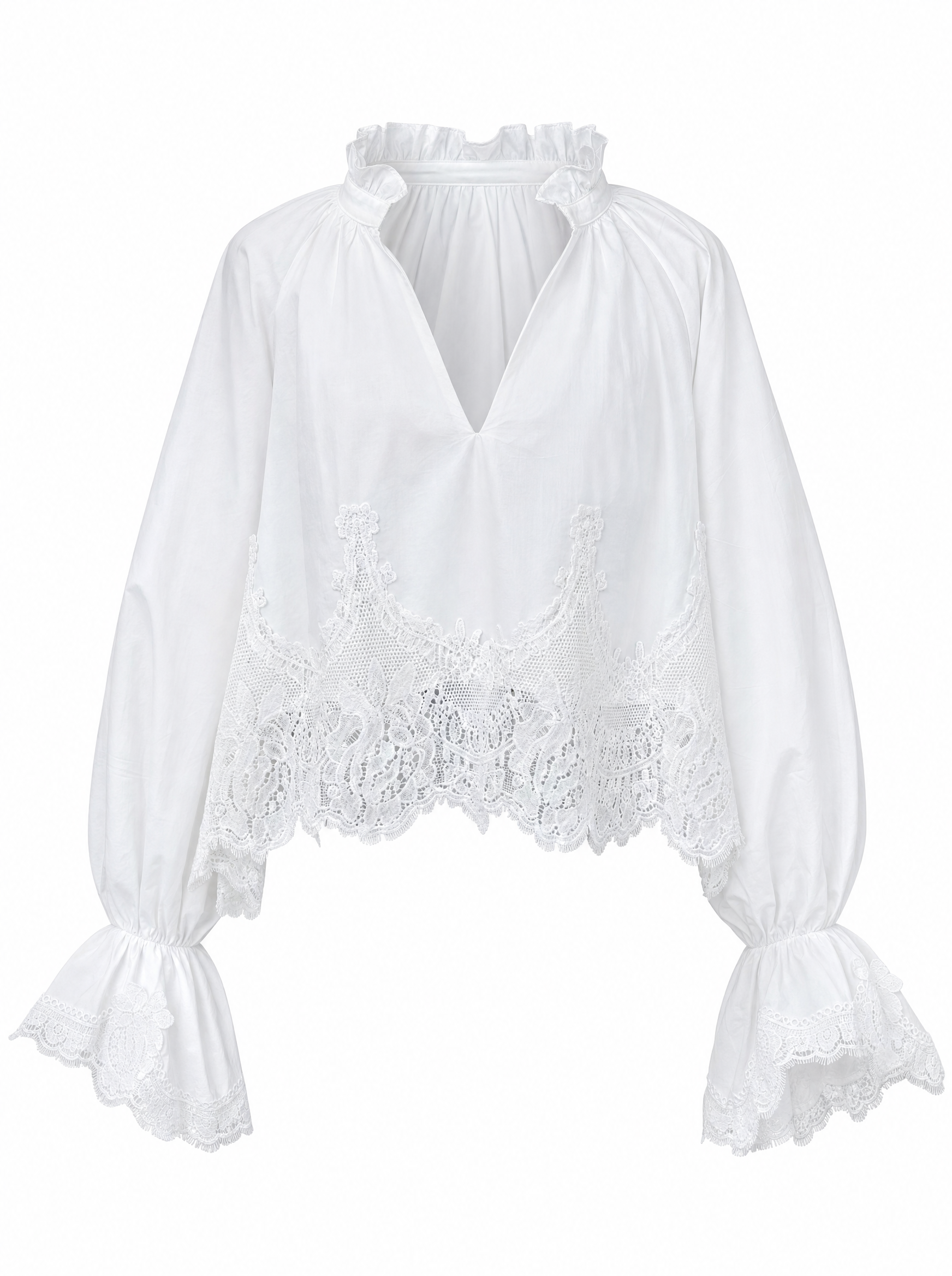 OVERSIZED CROPPED BLUSE MIT SPITZENBESATZ