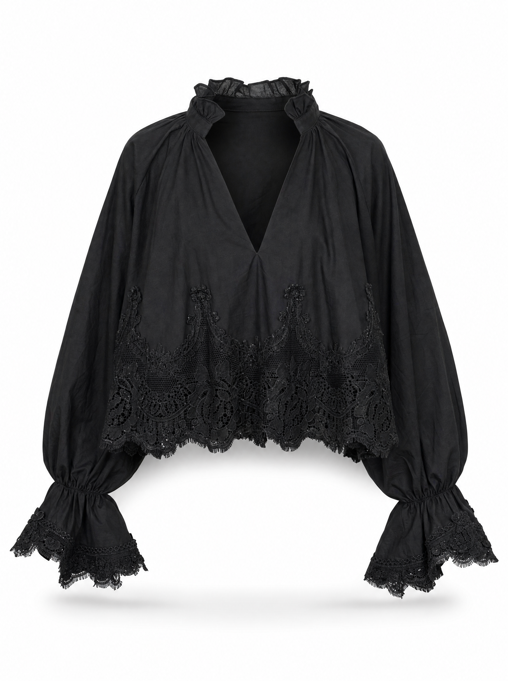 OVERSIZED CROPPED BLUSE MIT SPITZENBESATZ