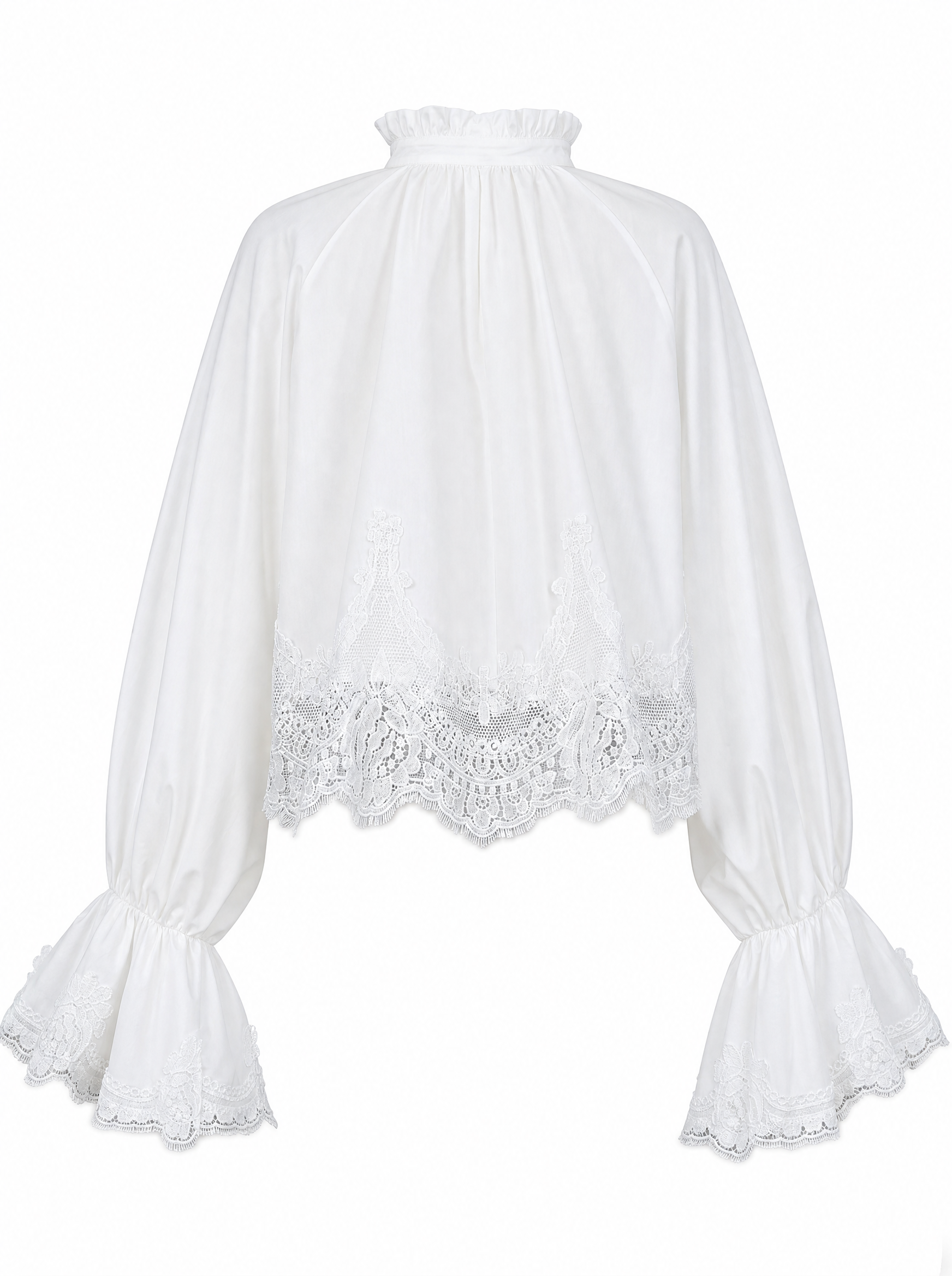 OVERSIZED CROPPED BLUSE MIT SPITZENBESATZ