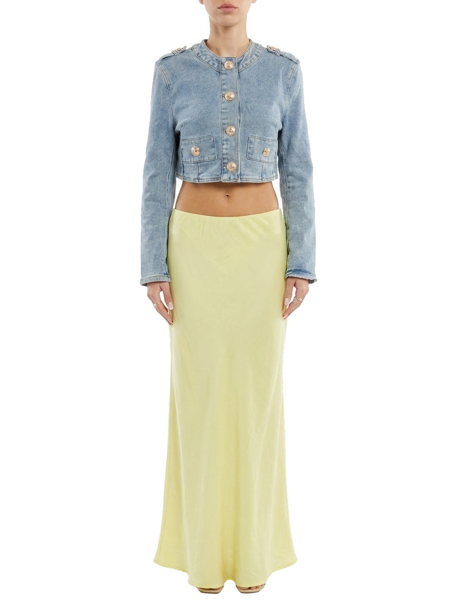 CROPPED DENIM NAPOLEON JACKET