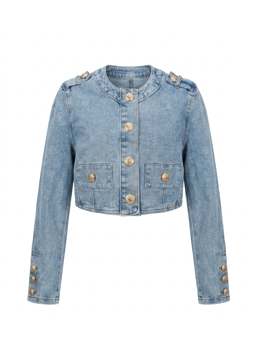CROPPED DENIM NAPOLEON JACKET