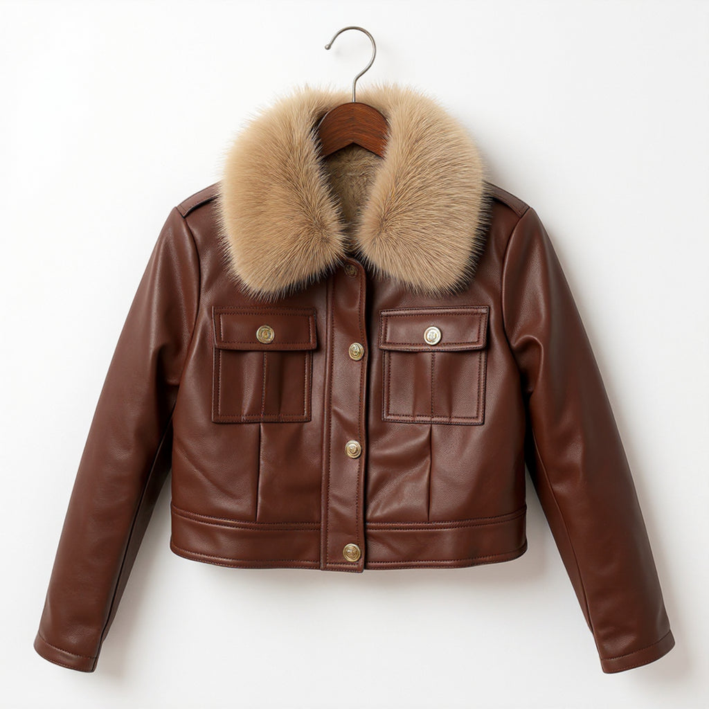 AURORA Faux Fur Collar Leather Jacket