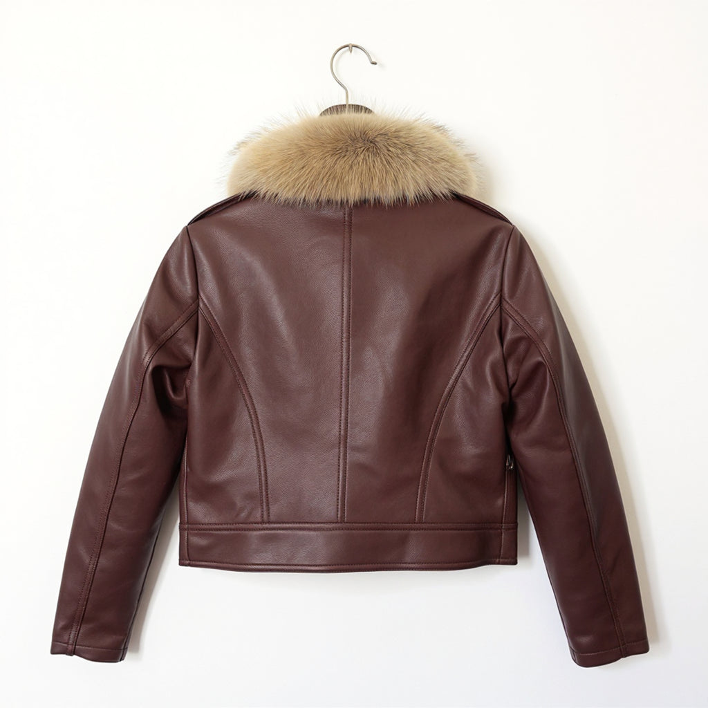 AURORA Faux Fur Collar Leather Jacket